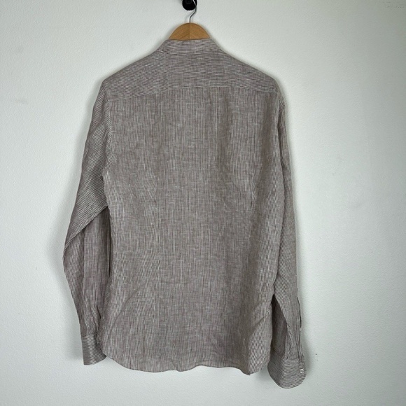 Luca Faloni Shirt Mens Size 41/16 Tan White Striped ButtonDown Linen Stand Colla - Picture 6 of 6